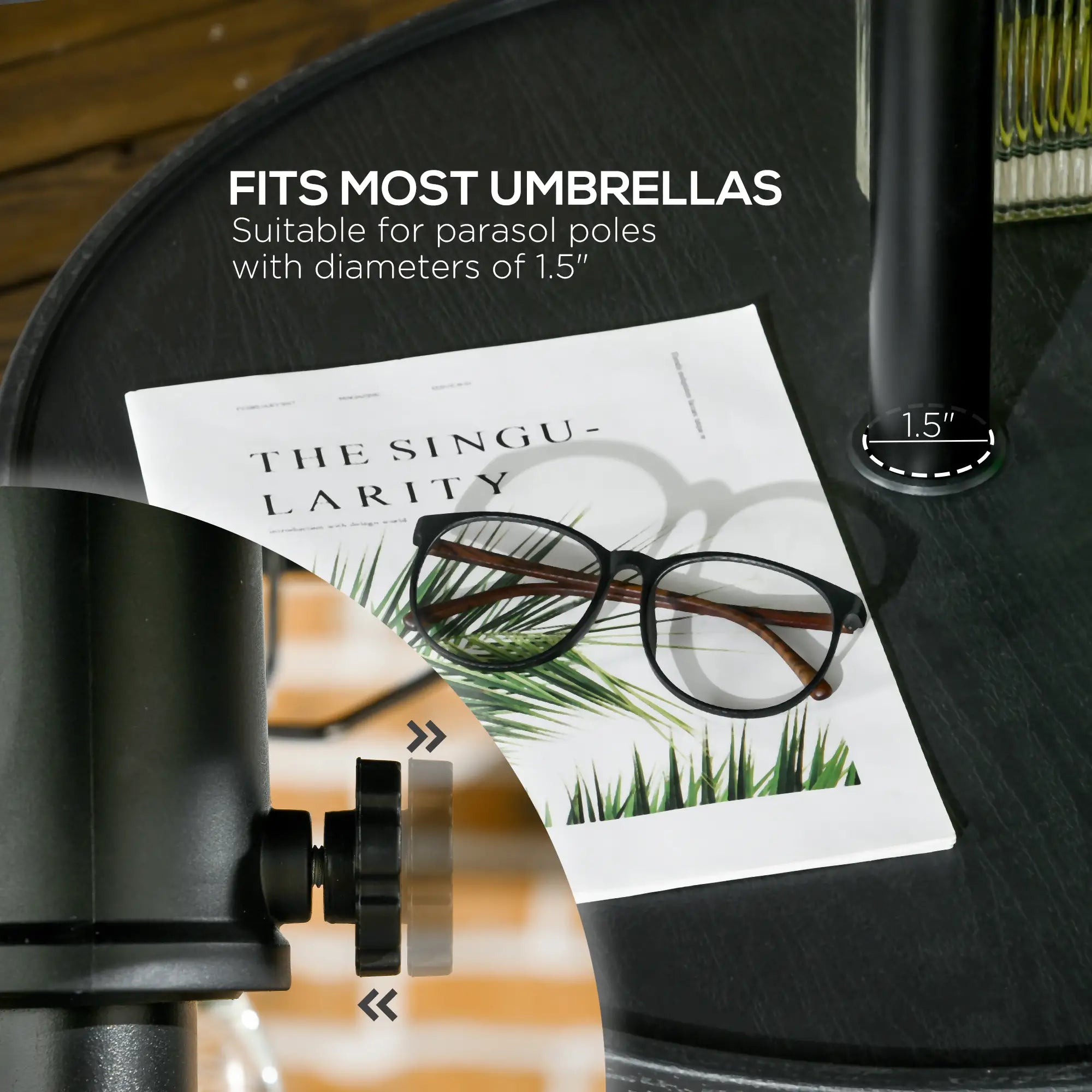 Beach Umbrella Table Tray, Wine Glass Holder, Foldable Towel Rack, 23.6