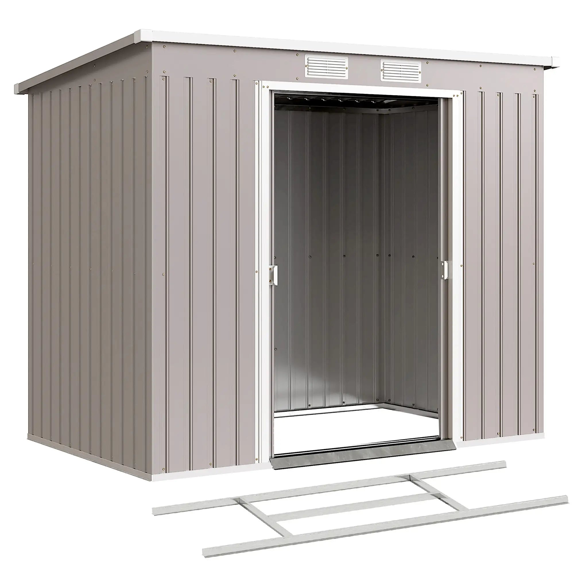 7' x 4' Galvanized Steel Garden Shed, Foundation Kit, Grey Sheds at Gallery Canada