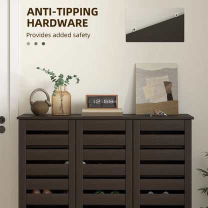 Narrow Shoe Cabinet, Slatted Doors, Adjustable Shelves, 20 Pairs, Dark Brown Shoe Storage Cabinets & Racks at Gallery Canada