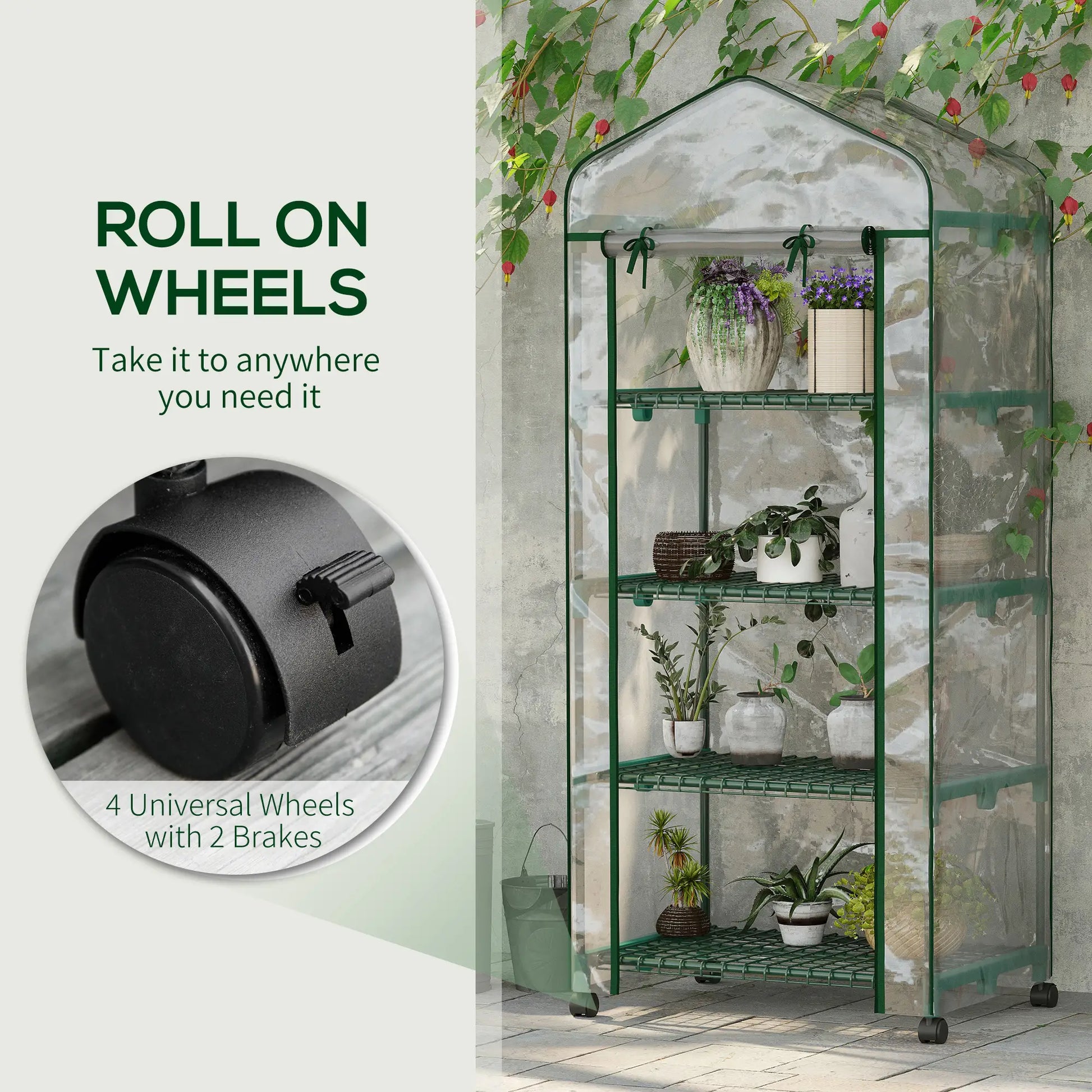 27" x 20" x 65" Portable Greenhouse, 4 Tier Shelves, Wheels, Steel Frame, Clear Plastic Cover Greenhouses at Gallery Canada