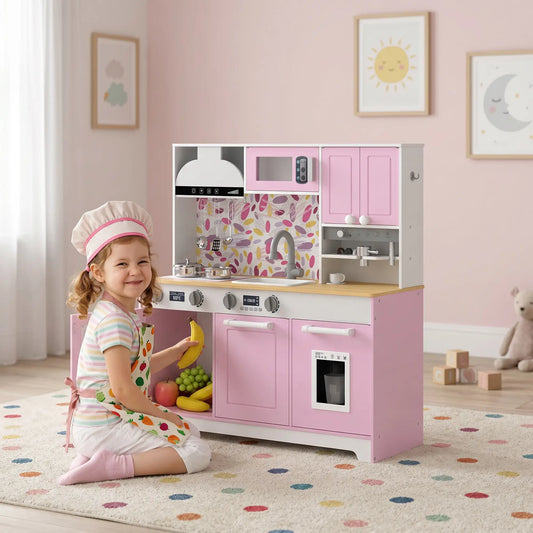 Kids Play Kitchen with Coffee Maker, Ice Maker, Storage, Blue Play Kitchen Pink, White, Gray, Silver, Black at Gallery Canada
