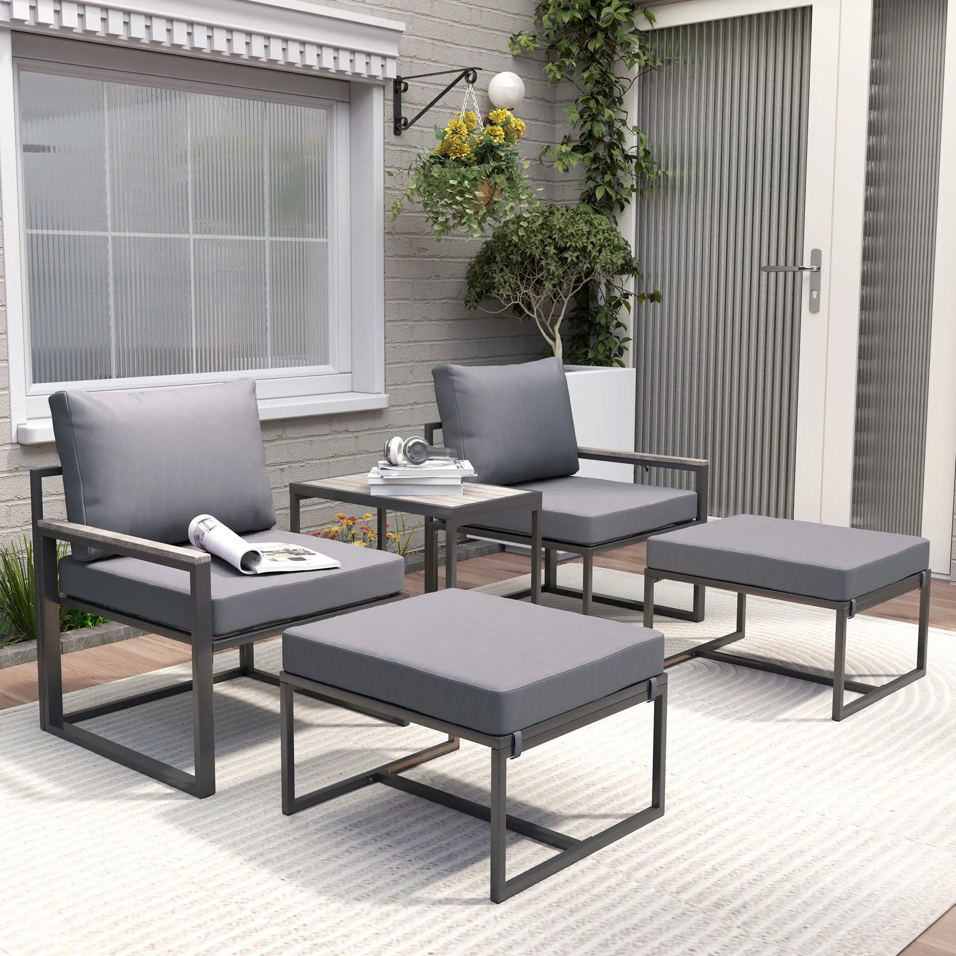 5-Piece Outdoor Patio Furniture Set, Small Sofa with Ottomans, Cushions, Grey Patio Furniture Sets at Gallery Canada