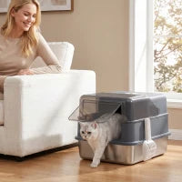 Stainless Steel Cat Litter Box With Lid, Scoop, Deodorization Bags Cat Litter Box Enclosures Grey at Gallery Canada