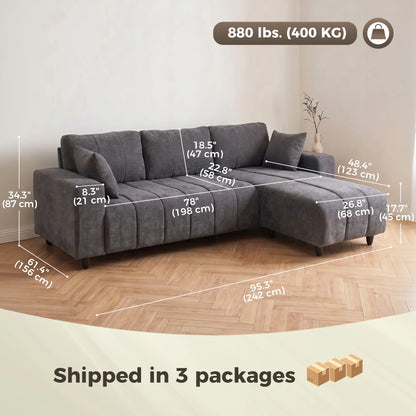L-Shaped 3-Seater Sectional Sofa With Chaise, Spring Cushion, Grey L Shaped Couchs at Gallery Canada