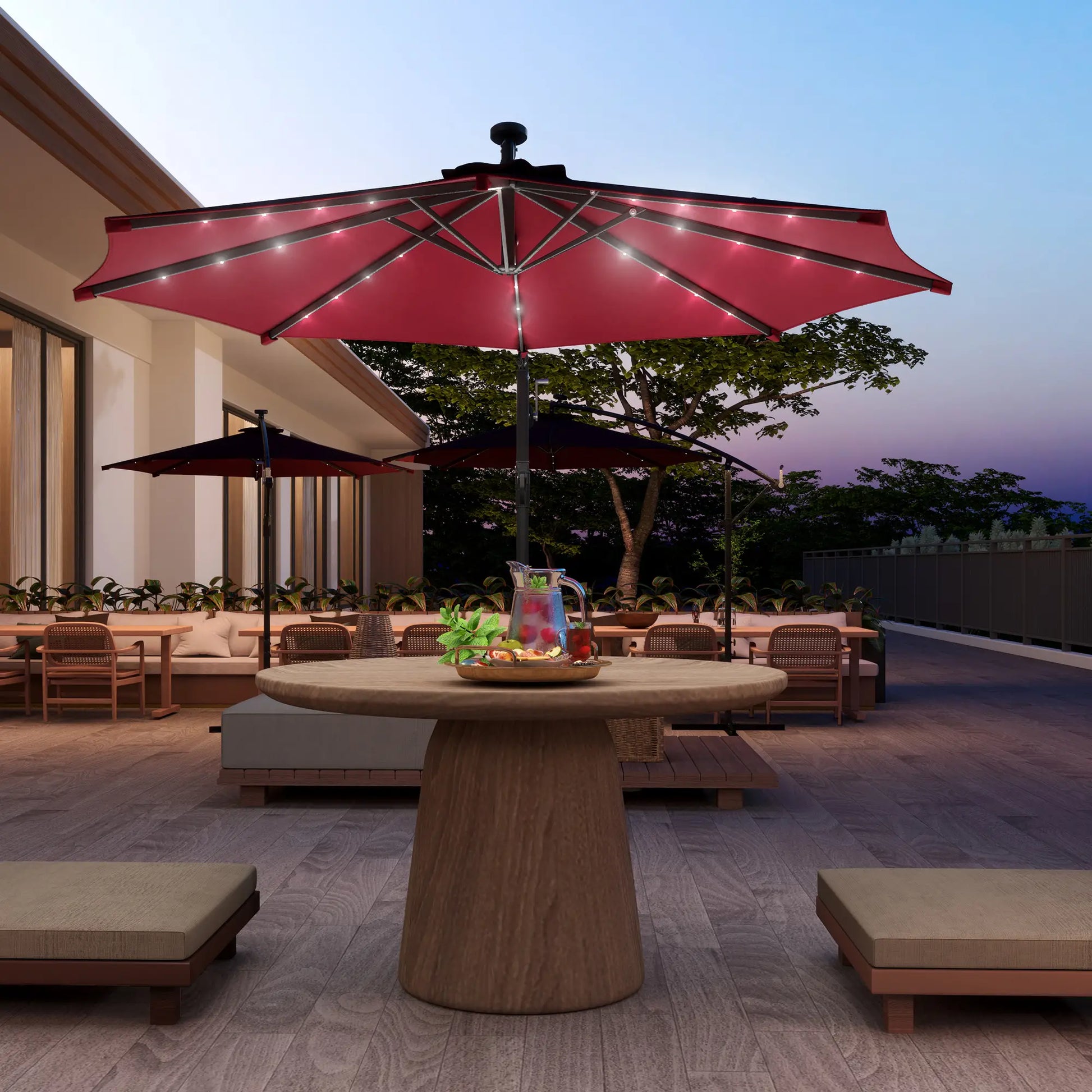 10ft Banana Umbrella, Solar Lights, Adjustable Angle, Wine Red Offset Cantilever Umbrellas at Gallery Canada