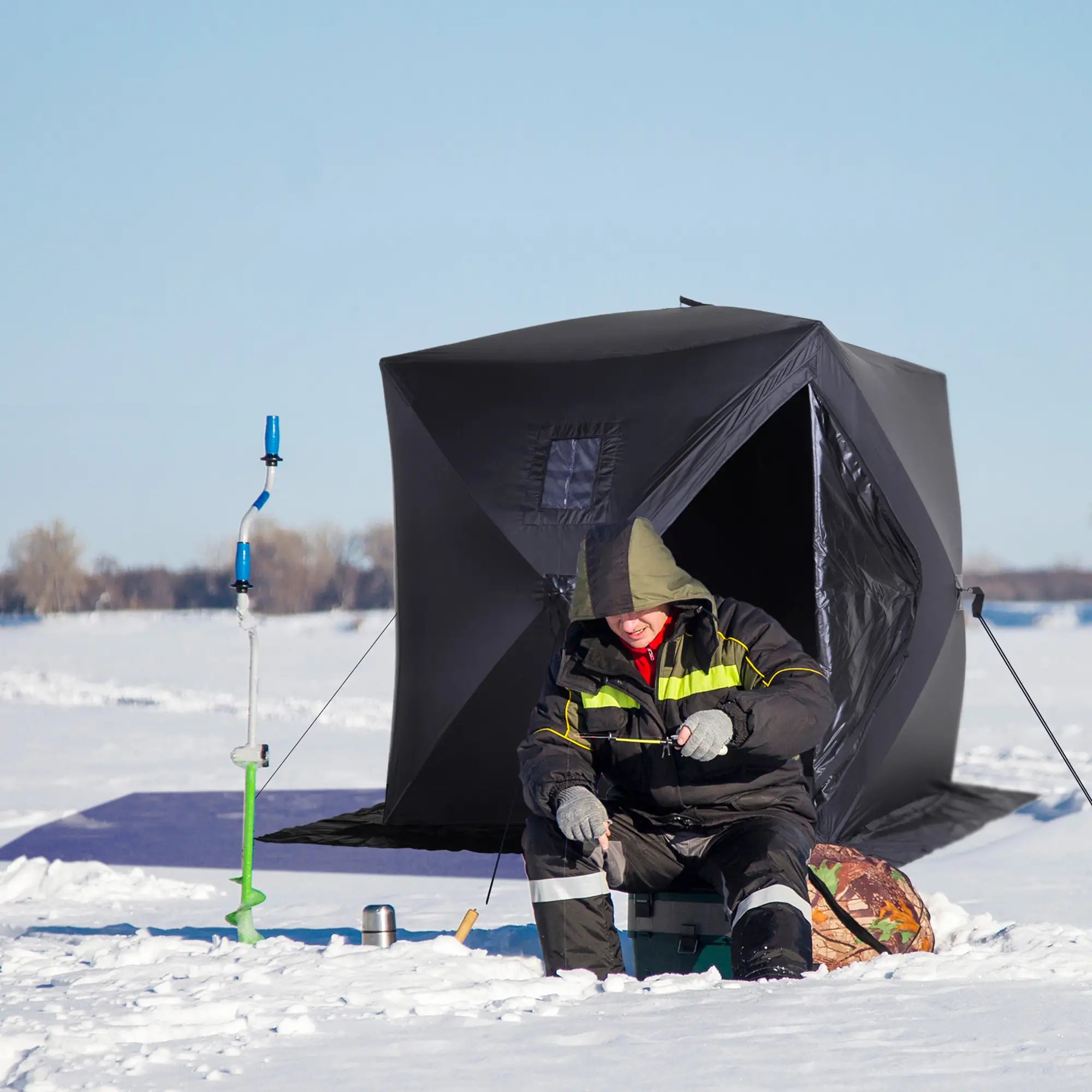 2 Person Ice Fishing Tent, Shelter with Carry Bag, Black Ice Fishing Tents at Gallery Canada