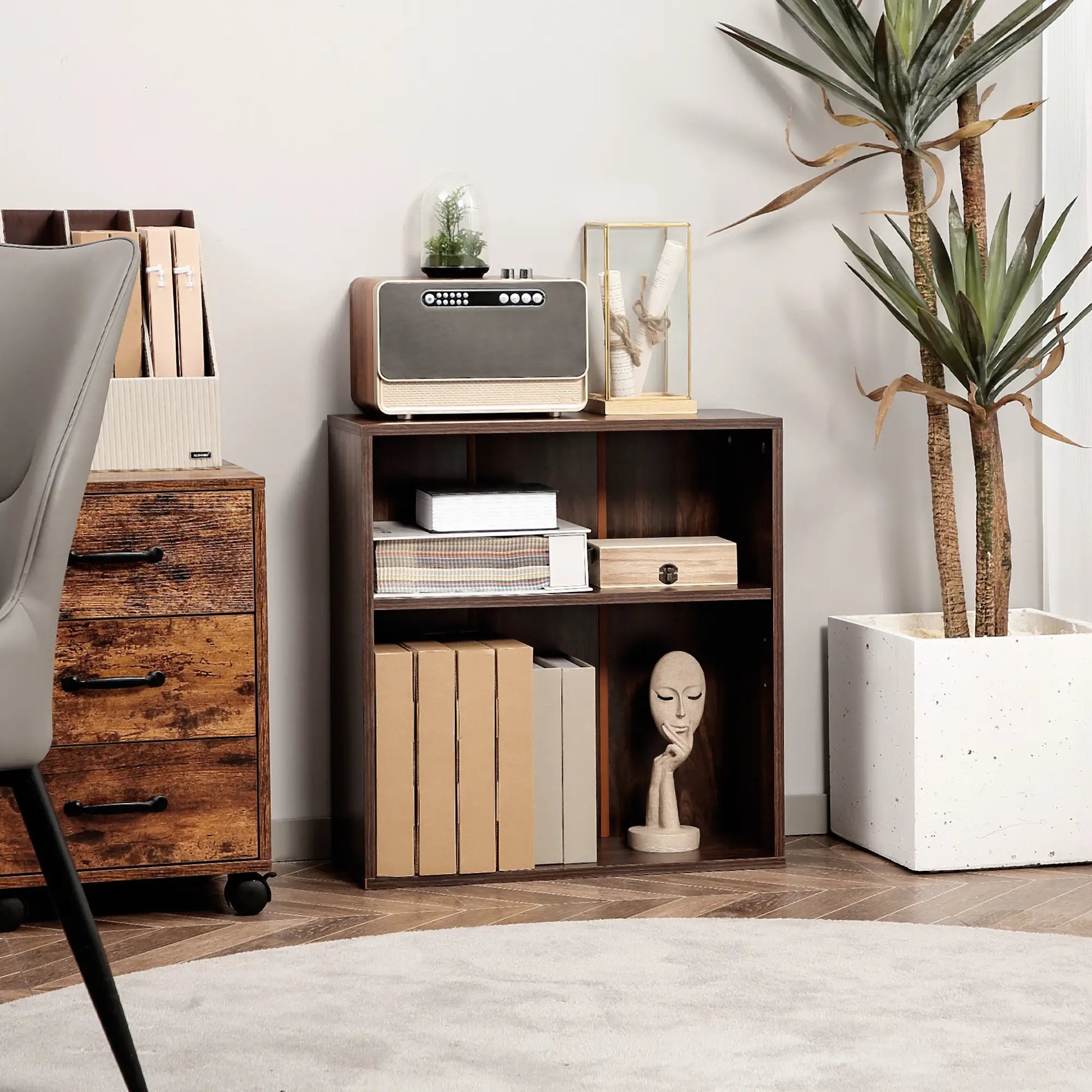 Small Wood Bookshelf, 2 Tier Storage Rack, Walnut Small Bookshelves at Gallery Canada