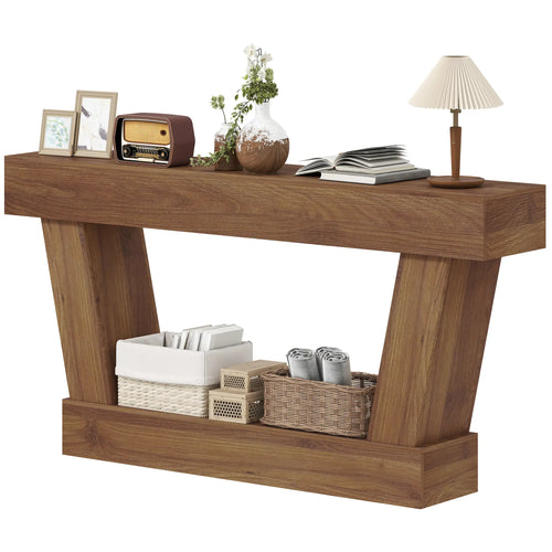 63 Inch Vintage Console Table, Open Shelf, Dark Brown