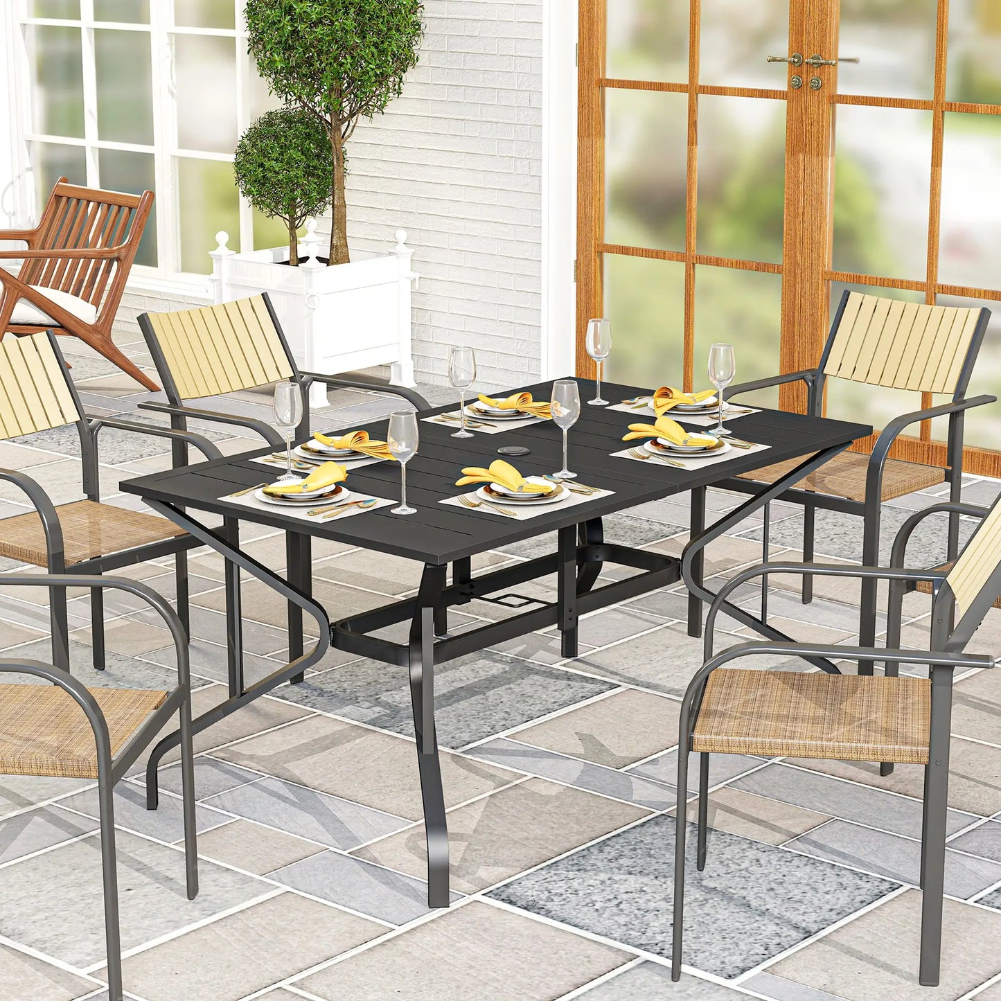 Rectangle Patio Dining Table, Outdoor for 6, Steel Frame, Black Patio Dinning Tables at Gallery Canada