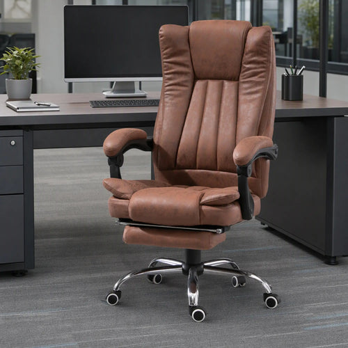 Office Chair, Vibration Massage Recliner, Retractable Footrest, Brown