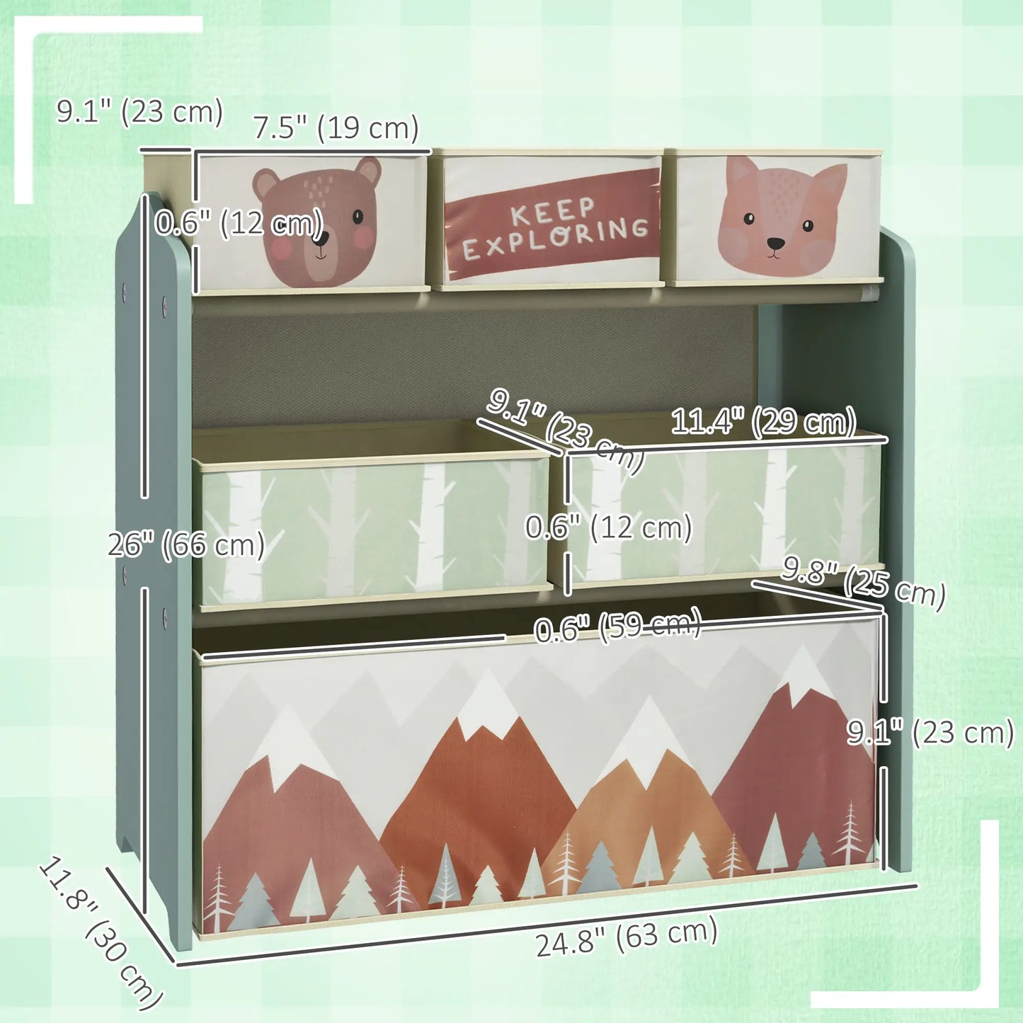 Toy Organizer With 6 Storage Bins, 25" x 12" x 26", Green Baby & Kids Storage at Gallery Canada