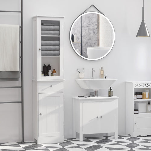 Bathroom Storage Cabinet with 3-tier Shelf Drawer, Floor Cabinet Free Standing Linen Tower Tall Slim Side Organizer Shelves, White