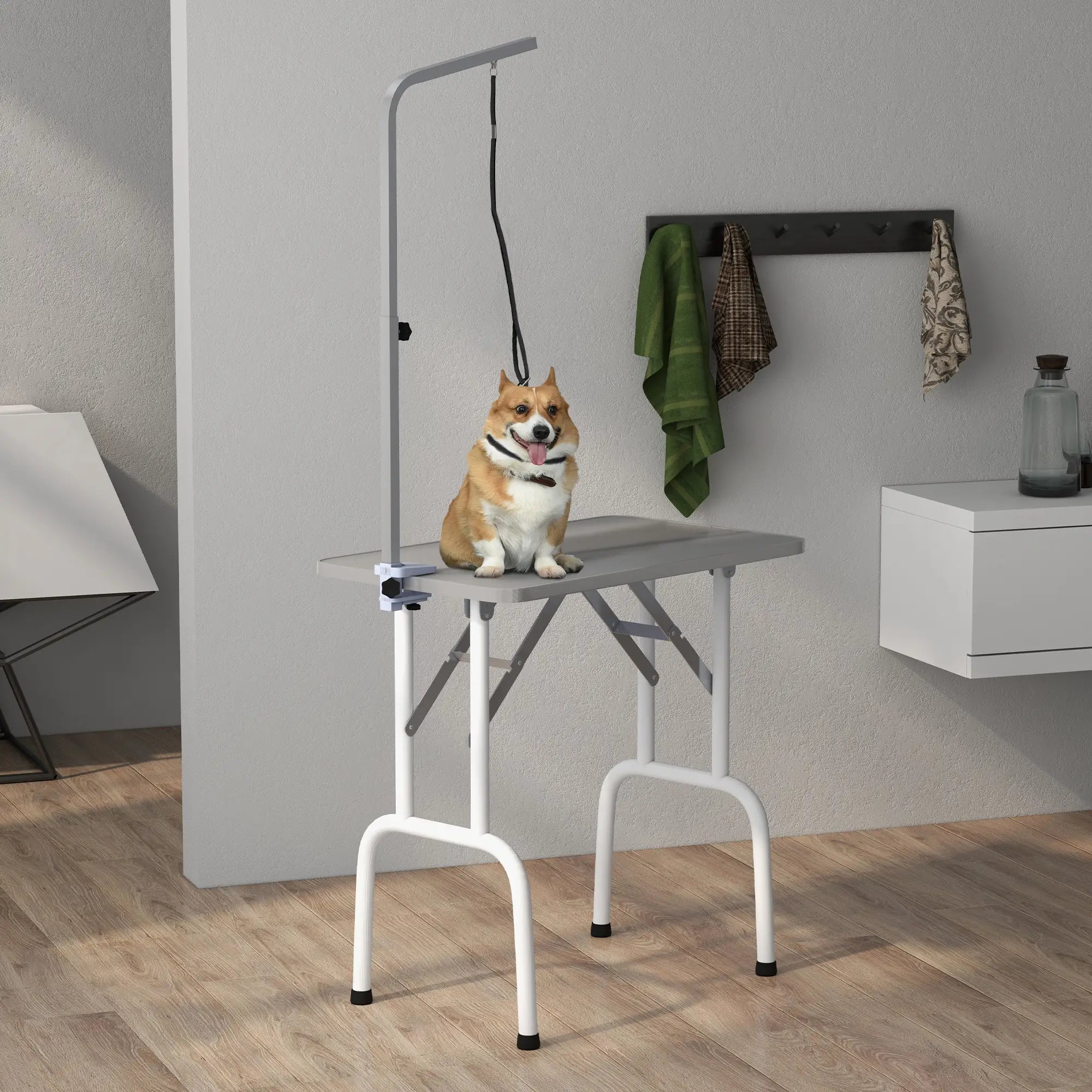 Foldable Pet Grooming Table, Adjustable Arm, Non-Slip, Grey Dog Grooming Tables at Gallery Canada