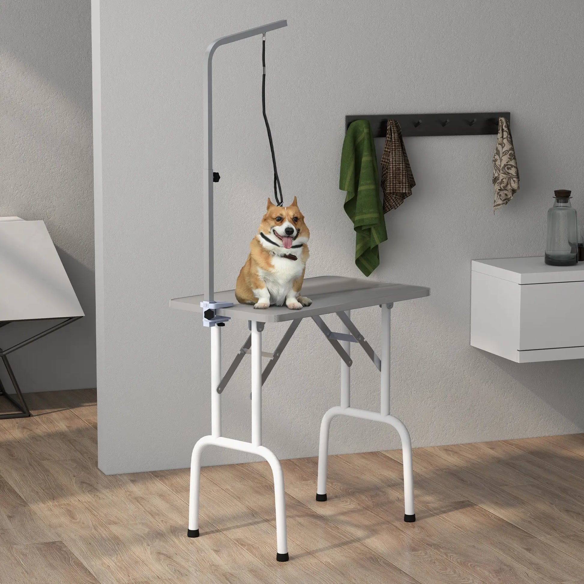 Foldable Pet Grooming Table, Adjustable Arm, Non-Slip, Grey Dog Grooming Tables at Gallery Canada