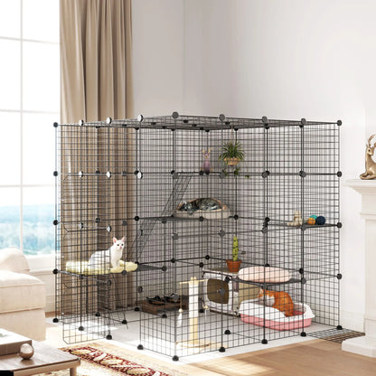 4-Tier 55" Cat Cage with Platforms, Ramps, Black Outdoor Cat Enclosures at Gallery Canada