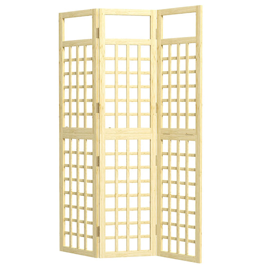 3 Panel Outdoor Wood Privacy Screen, Folding Room Divider, 47.2" x 66.9", Natural Wood Side Awnings Natural at Gallery Canada