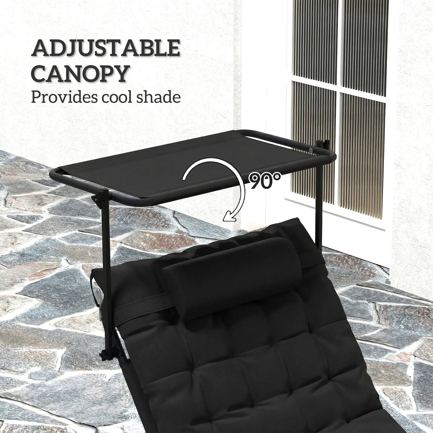 Folding Lounge Chair With Adjustable Canopy, 4-Position Tanning Chair, Black Lounger Chairs at Gallery Canada