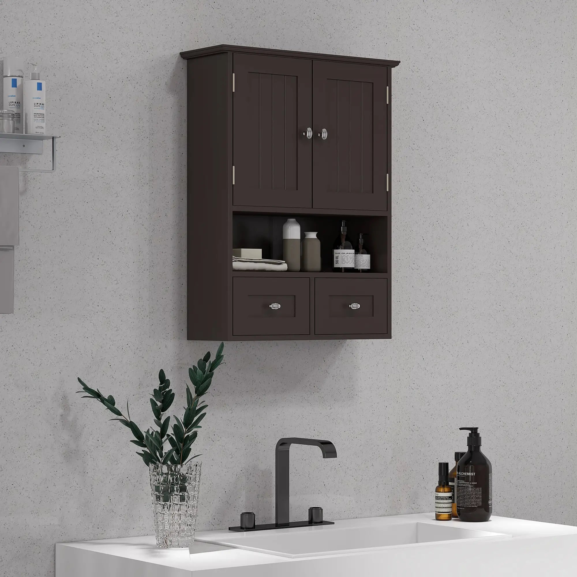 Medicine Cabinet, Bathroom Wall Cabinet with Shelf, Drawers, Brown Wall Mounted Cabinets at Gallery Canada
