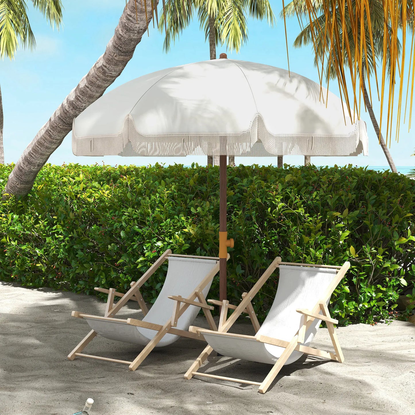 6.2' Travel Beach Umbrella, Vent, Ruffles, Carry Bag, Cream White