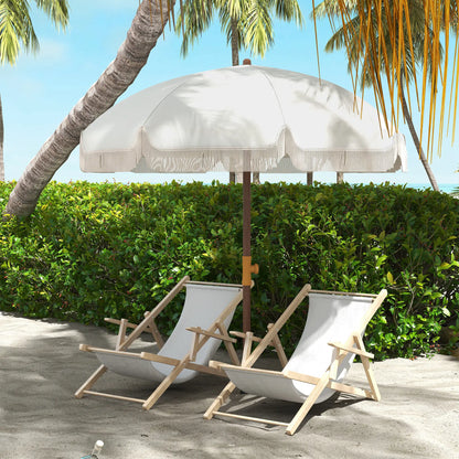 6.2' Travel Beach Umbrella, Vent, Ruffles, Carry Bag, Cream White