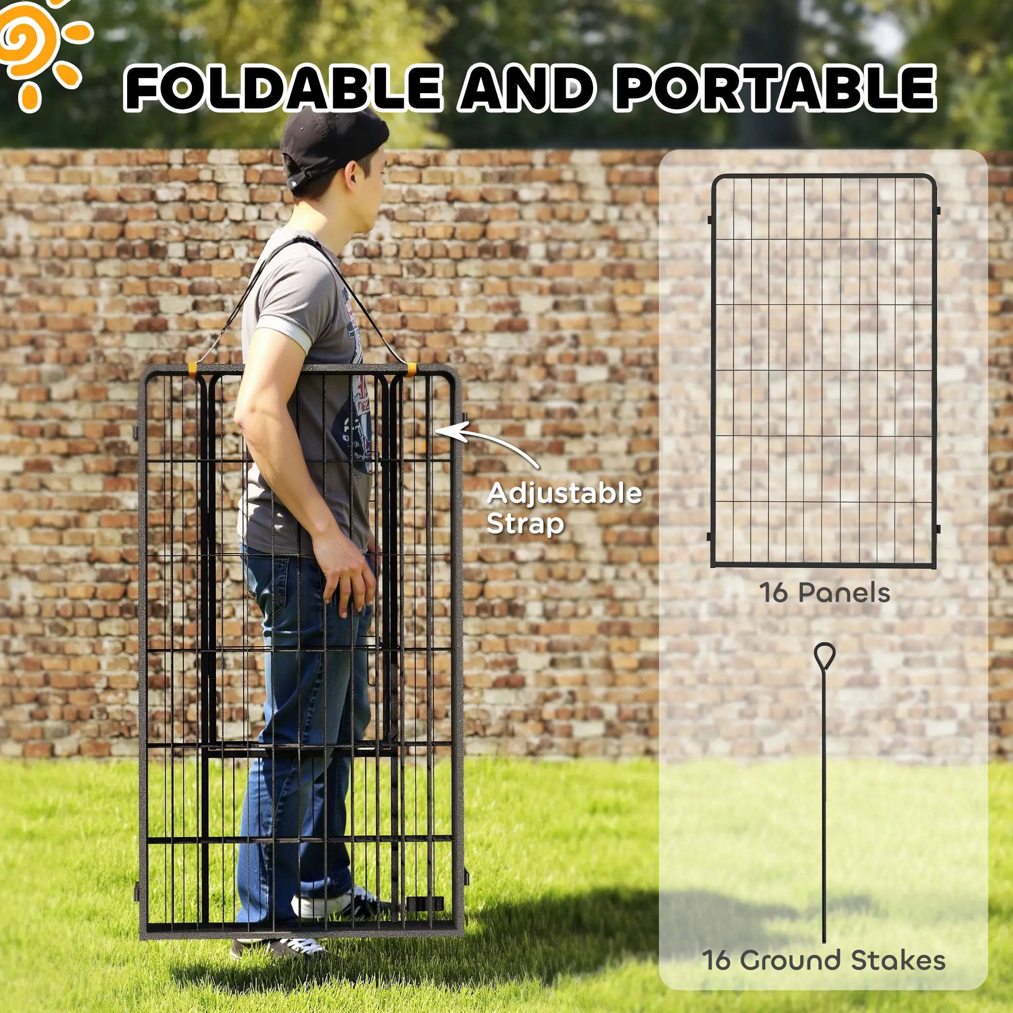 16 Panels Dog Playpen, Portable, for Large Dogs, 47