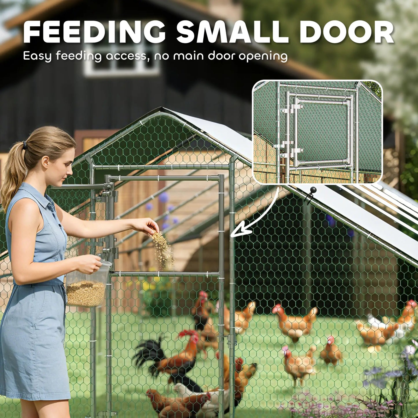 Metal Chicken Coop With Water And UV Protection Cover, 39.4' x 9.8' x 6.4' Chicken Coops at Gallery Canada