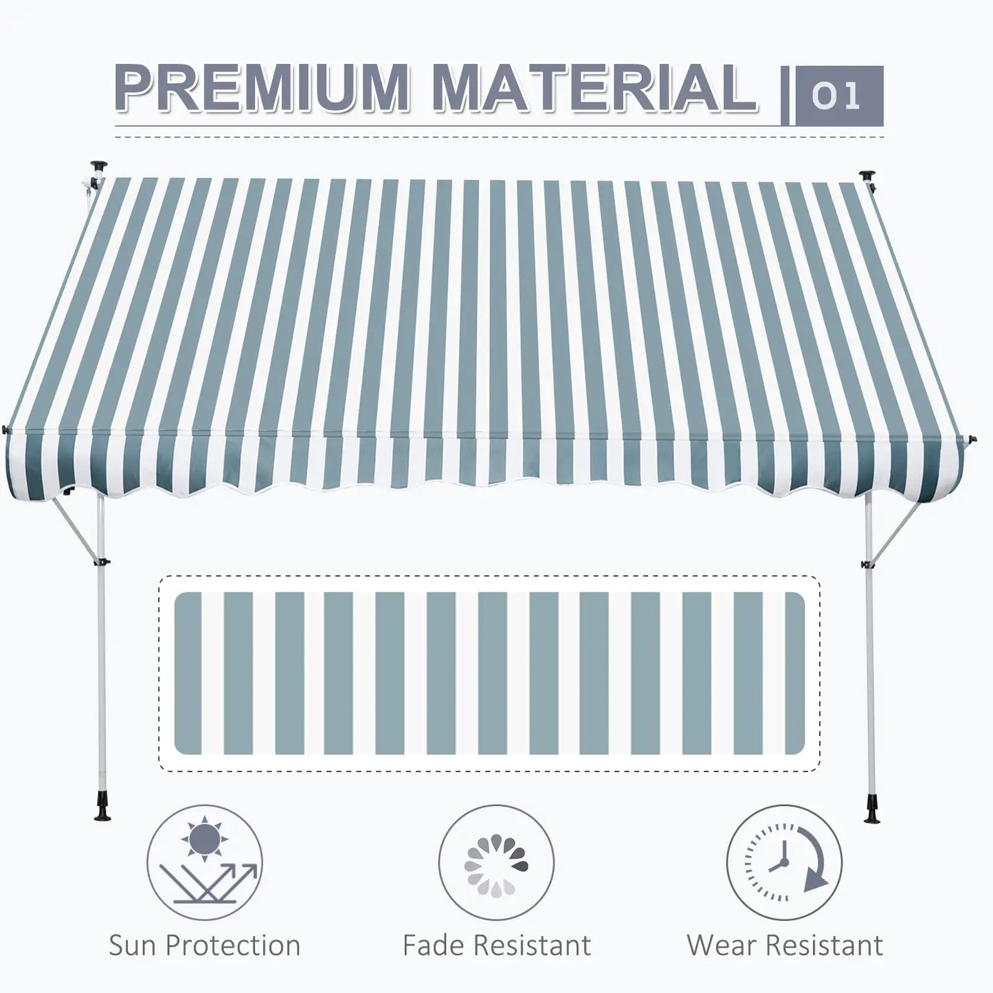 10x5ft Manual Retractable Awning, Patio Sun Shade, Water Resistant, Green Door Awnings at Gallery Canada