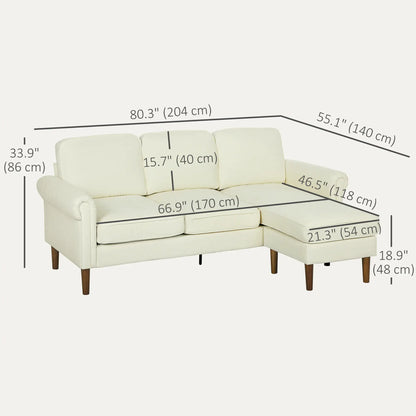 L Shape Sofa, Modern Sectional Couch, Changeable Chaise, Wooden Legs, Cream 3-Seater Sofas at Gallery Canada