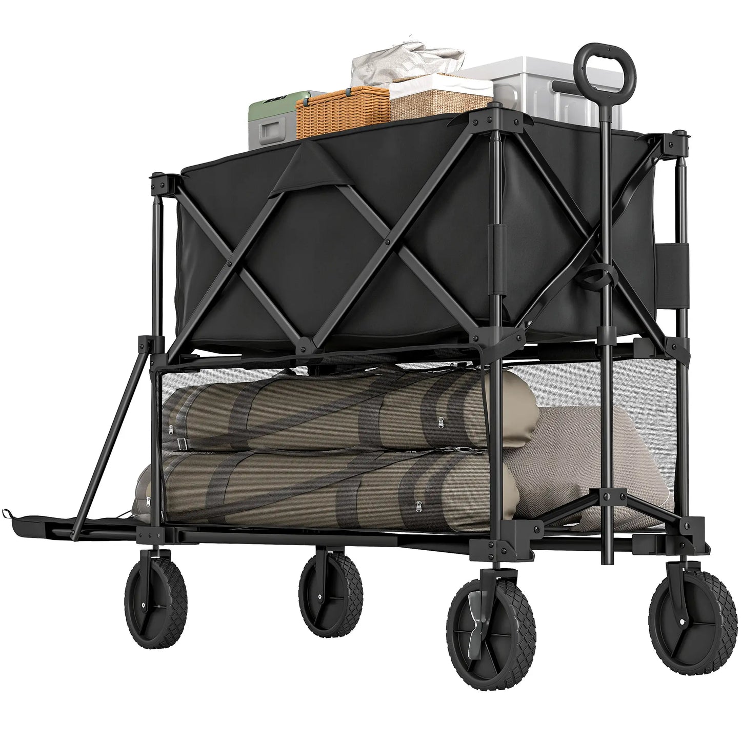 Double Decker Folding Wagon Cart, 450LBS & 350L Capacity, Collapsible Garden Cart Folding Garden Carts at Gallery Canada