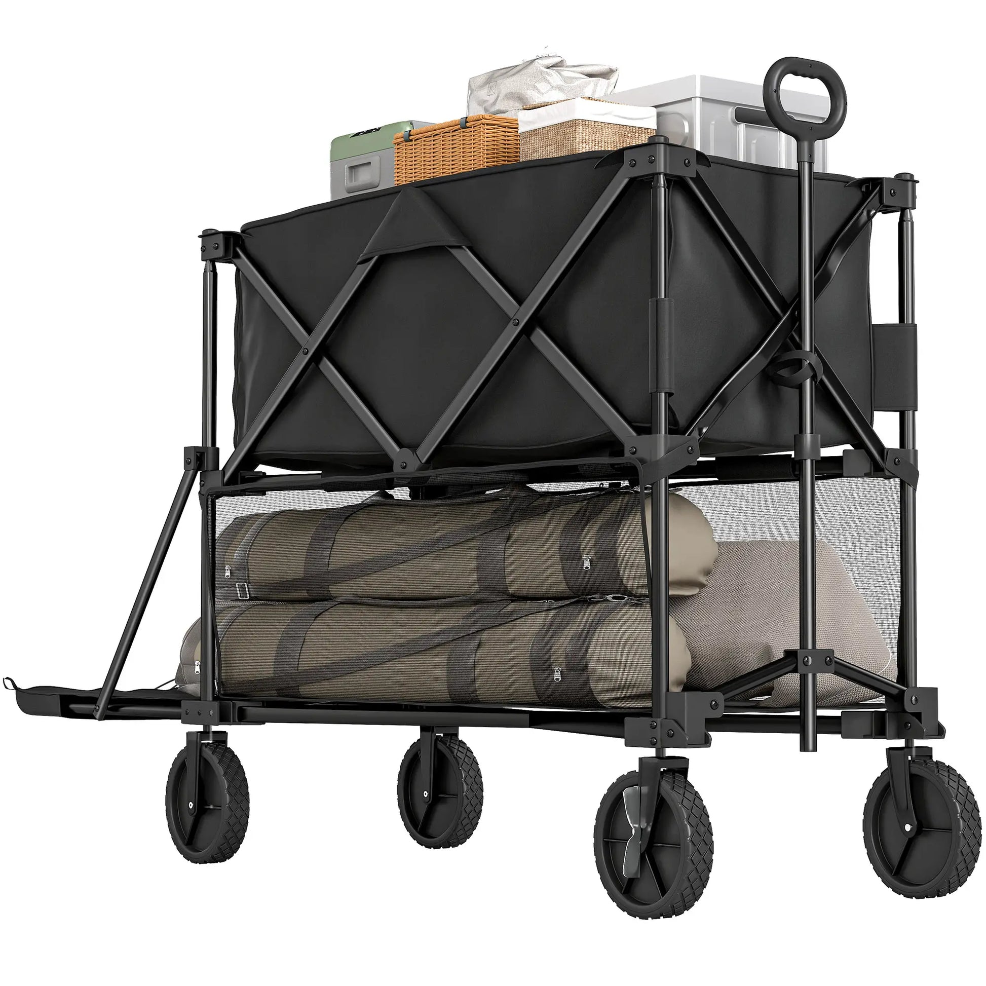 Double Decker Folding Wagon Cart, 450LBS & 350L Capacity, Collapsible Garden Cart Folding Garden Carts at Gallery Canada
