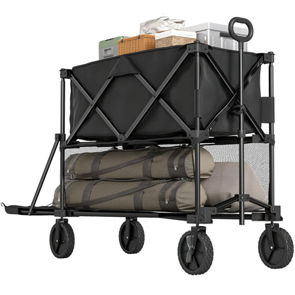 Double Decker Folding Wagon Cart, 450LBS & 350L Capacity, Collapsible Garden Cart Folding Garden Carts at Gallery Canada