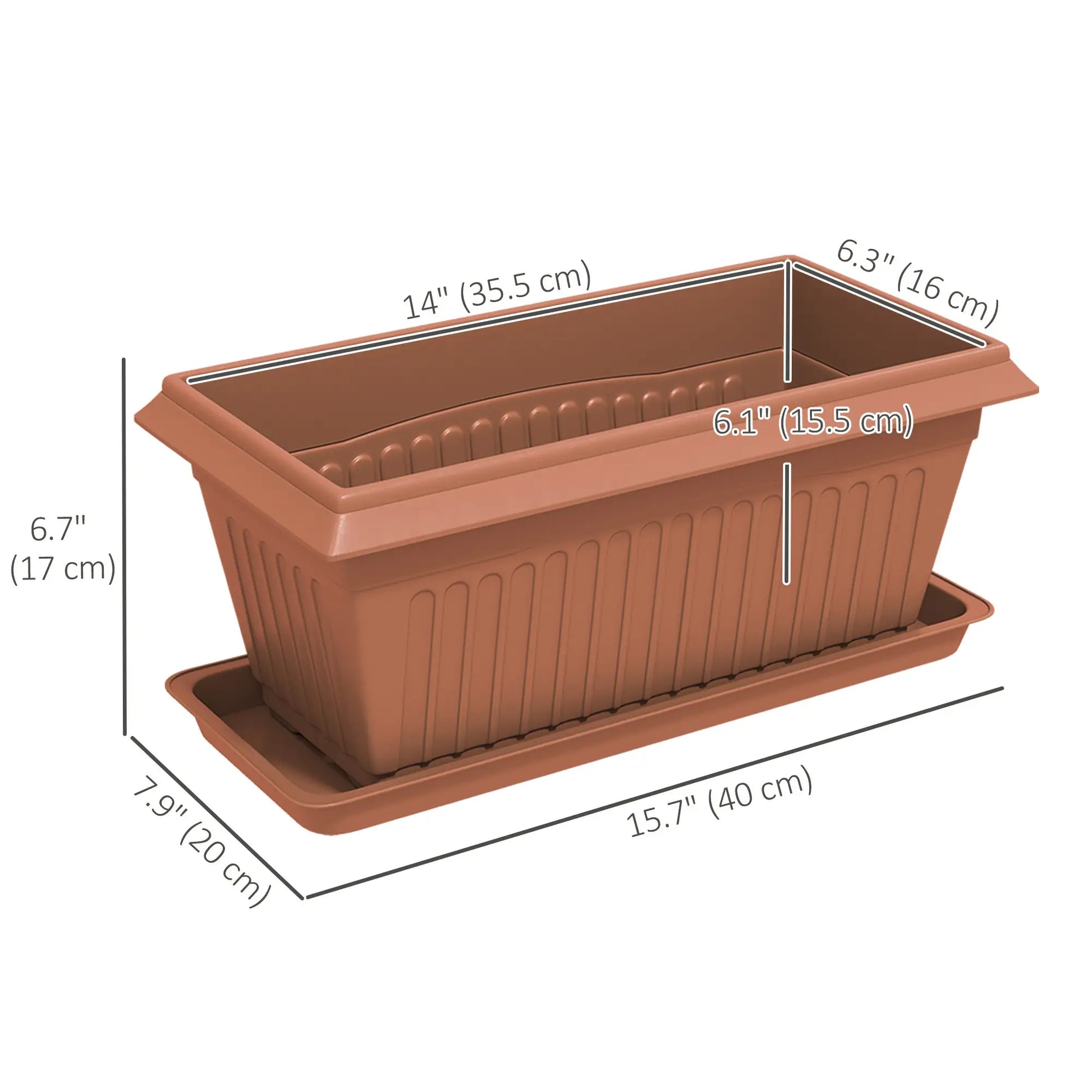 7 Pack 15.7" Plastic Flower Planters, Drainage Holes, Trays, Brown Garden Accessories at Gallery Canada