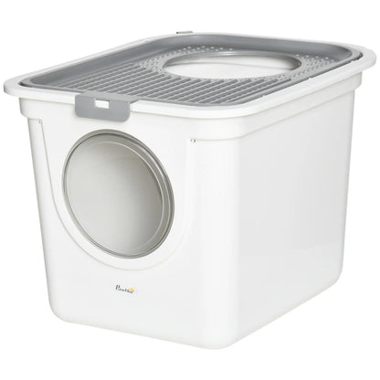 Enclosed Cat Litter Box, Easy Clean, Front Entrance, Top Exit, Scoop, White Cat Litter Box Enclosures White, Grey at Gallery Canada