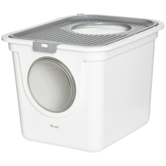 Enclosed Cat Litter Box, Easy Clean, Front Entrance, Top Exit, Scoop, White Cat Litter Box Enclosures White, Grey at Gallery Canada