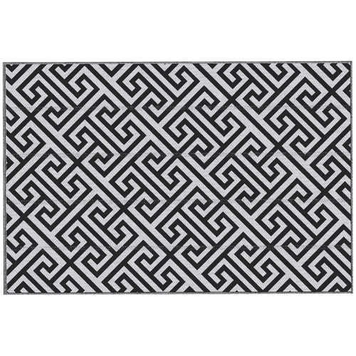 Reversible Outdoor RV Rug, Patio Floor Mat, 6' x 9', Black & White