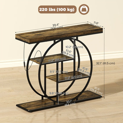 4-Tier Console Table With Charging Station, LED Lights, 39", Rustic Brown Console Tables at Gallery Canada