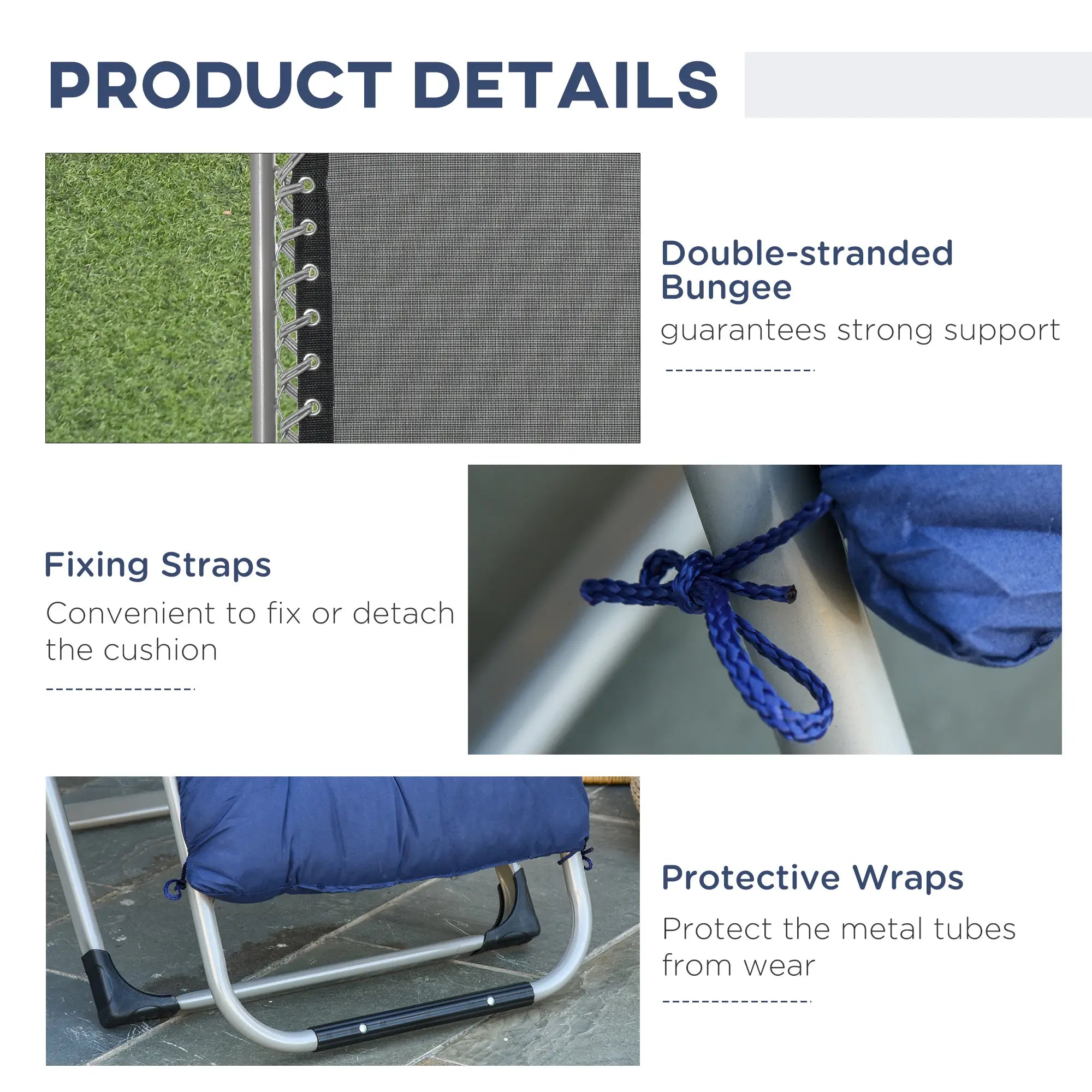 Reclining Zero Gravity Chair, Adjustable Backrest, Folding Garden Lounger, Dark Blue Lounger Chairs at Gallery Canada