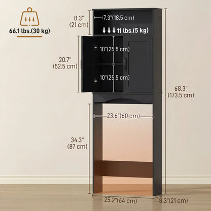 Over The Toilet Storage Cabinet, 2 Doors, Open Shelf, Black Over The Toilet Storage at Gallery Canada