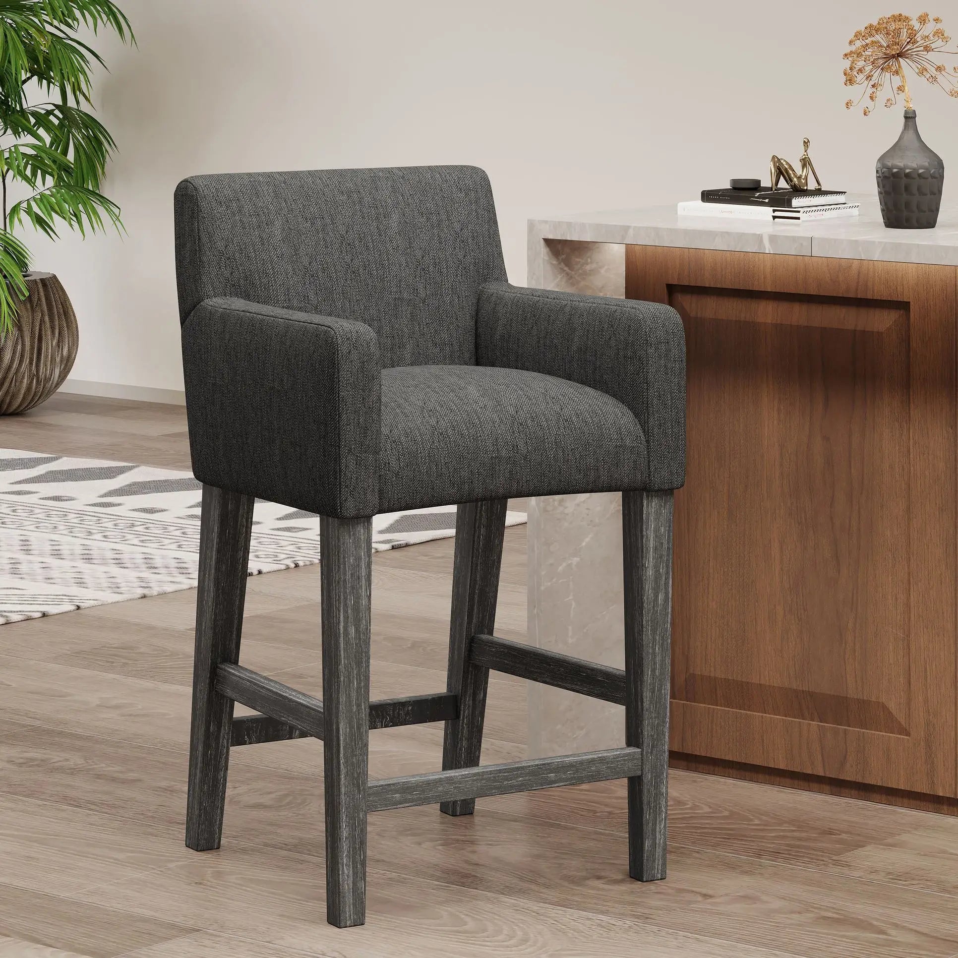 Upholstered Counter Stool, Rubberwood Frame, 24