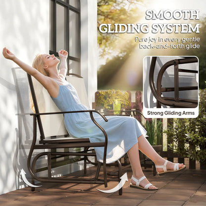 2 Person Patio Glider Rocking Chair, Outdoor Loveseat, Beige Outdoor Gliders at Gallery Canada