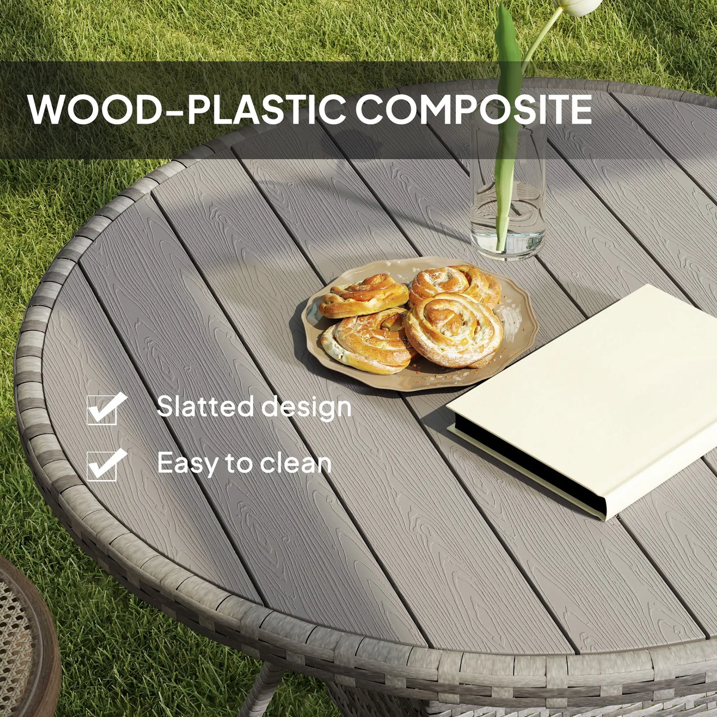35.4" Outdoor Wicker Dining Table, PE Rattan Patio Furniture, Grey Patio Dining Tables at Gallery Canada