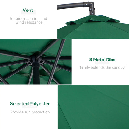 10' Deluxe Patio Umbrella, Offset Sunshade with Crank, Dark Green Cantilever Umbrellas at Gallery Canada