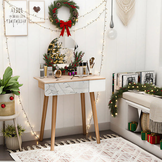 Vanity Desk With Mirror, Drawer, Adjustable Height, Wood Legs, Oak Dressing & Vanity Tables Oak, White at Gallery Canada