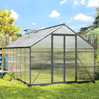 Polycarbonate Greenhouse, Walk-In With Windows, 8' x 16' x 7', Dark Grey