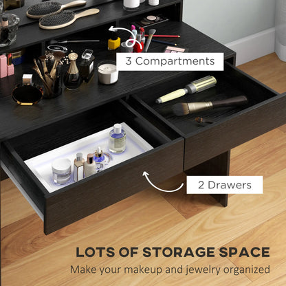 Vanity Table, Makeup Dressing Table with LED Lighting Mirror, Drawers, for Bedroom, Black Dressing & Vanity Tables at Gallery Canada
