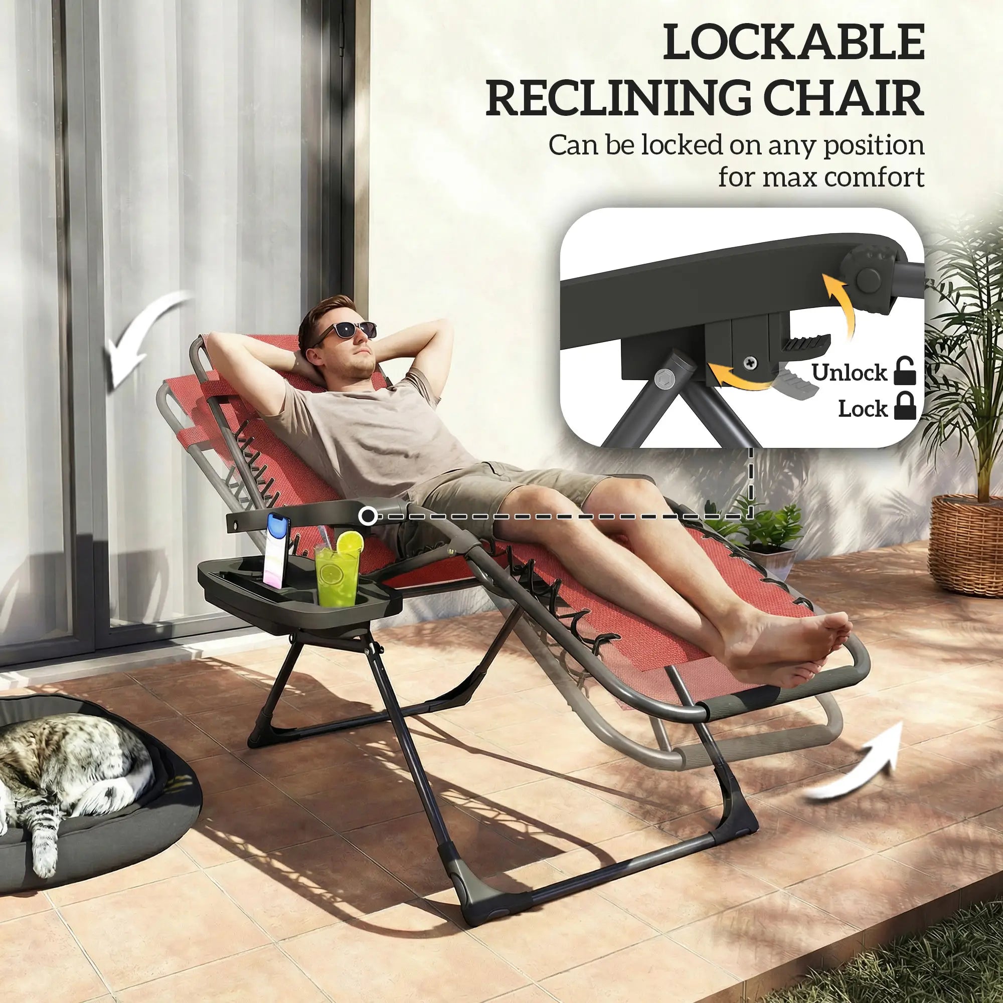 Zero Gravity Chair Set Of 2, Folding Reclining Outdoor Lounge Chair, Wine Red Lounger Chairs at Gallery Canada