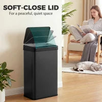 Poubelle automatique de 50 L, couvercle à fermeture douce, acier inoxydable, noir