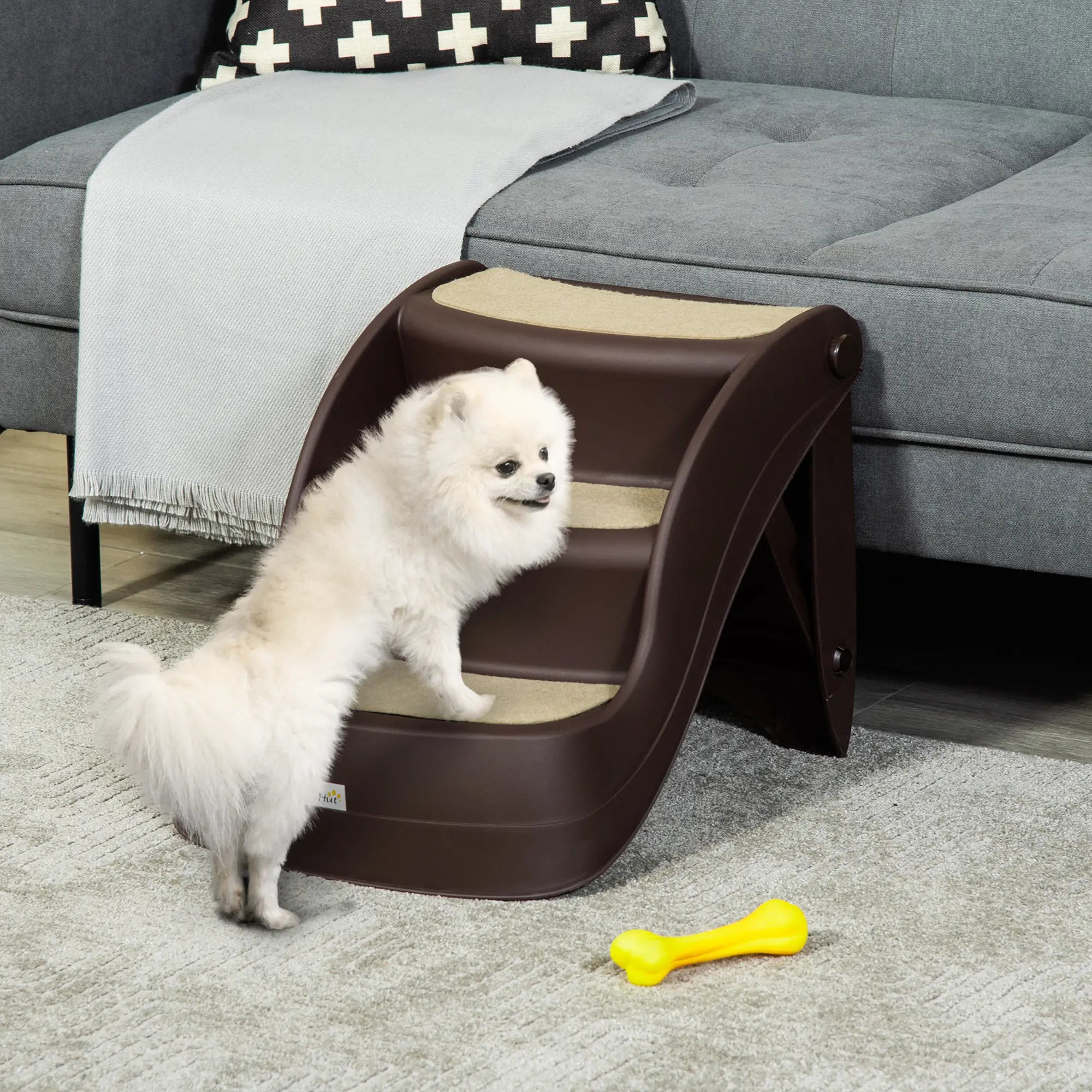 Portable Pet Stairs, Foldable 3-Step for Small Dogs Cats, Non-Slip Treads, Brown Cat Stairs at Gallery Canada