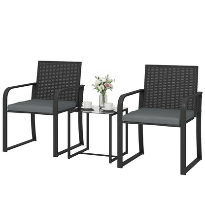 3 Piece Wicker Patio Set, Mesh Seat, Glass Table, Cushions, Grey Patio Furniture Sets Grey at Gallery Canada