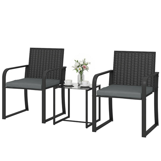 3 Piece Wicker Patio Set, Mesh Seat, Glass Table, Cushions, Grey Patio Furniture Sets Grey at Gallery Canada